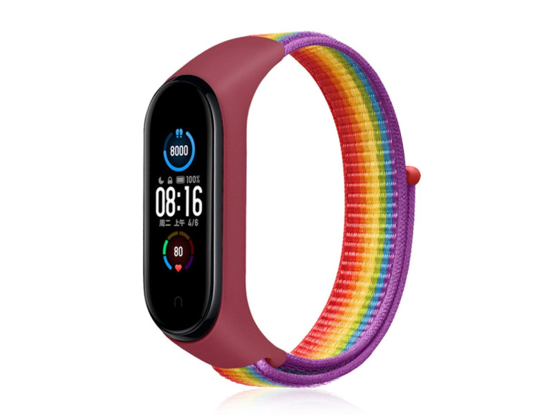 Newface Xiaomi Mi Band 5 Hasırlı Cırtcırtlı Kordon - Gökkuşağı 1