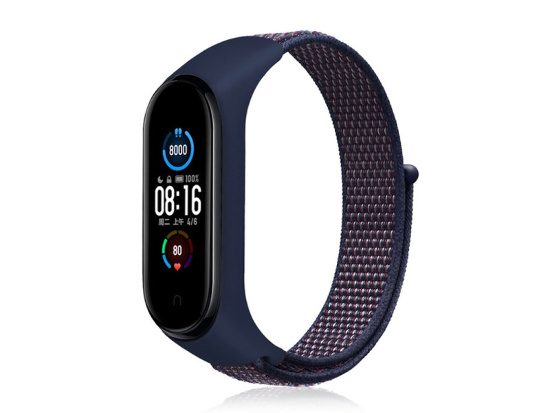 Newface Xiaomi Mi Band 5 Hasırlı Cırtcırtlı Kordon - Lacivert-Mor