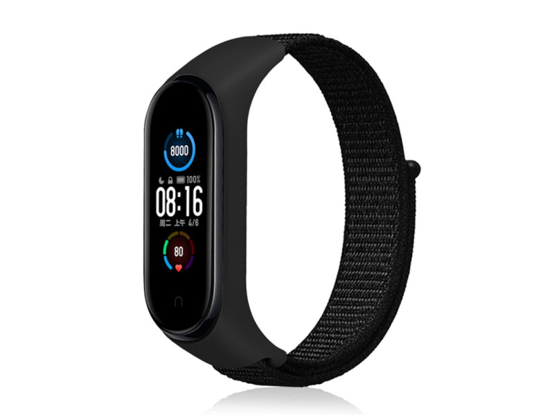 Newface Xiaomi Mi Band 6 Hasırlı Cırtcırtlı Kordon - Siyah-Mor