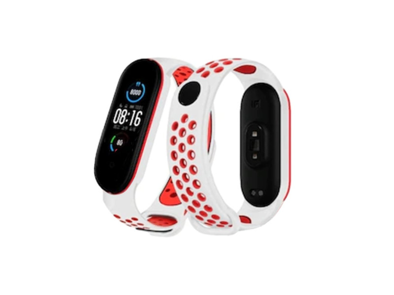 Newface Xiaomi Mi Band 4 Spor Delikli Kordon - Beyaz-Kırmızı