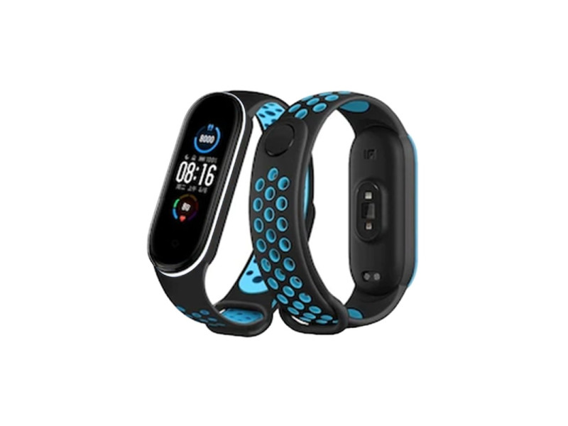 Newface Xiaomi Mi Band 6 Spor Delikli Kordon - Siyah-Mavi-Beyaz