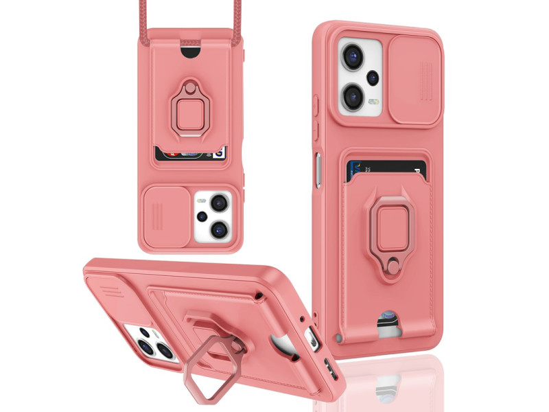 Newface Xiaomi Poco X5 5G Kılıf Zuma Kartvizitli Yüzüklü Silikon - Pembe