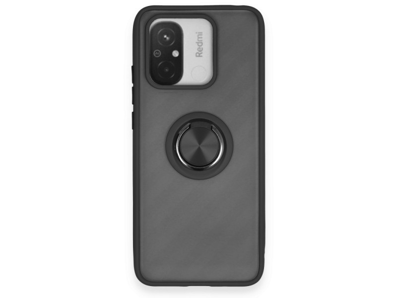 Newface Xiaomi Redmi 12C Kılıf Montreal Yüzüklü Silikon Kapak - Siyah