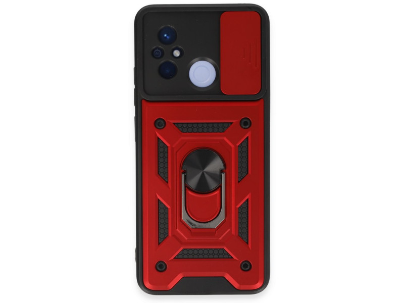 Newface Xiaomi Redmi 12C Kılıf Pars Lens Yüzüklü Silikon - Kırmızı