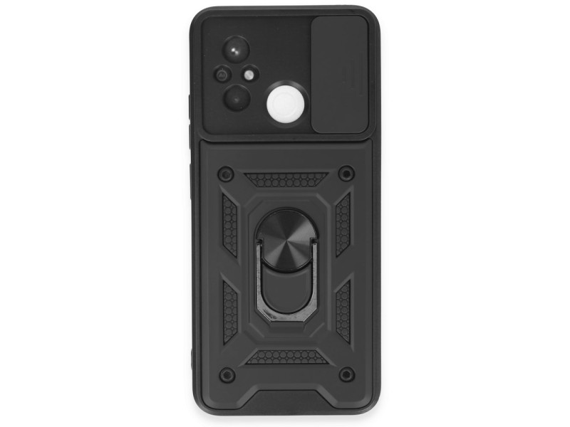 Newface Xiaomi Redmi 12C Kılıf Pars Lens Yüzüklü Silikon - Siyah