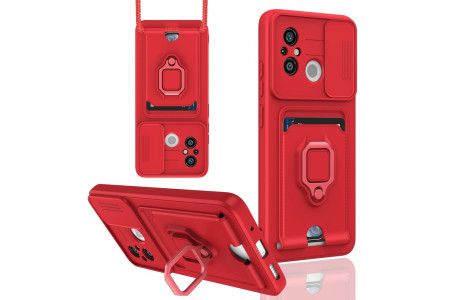 Newface Xiaomi Redmi 12C Kılıf Zuma Kartvizitli Yüzüklü Silikon - Kırmızı