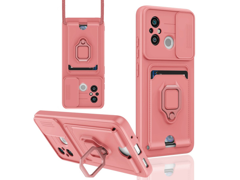 Newface Xiaomi Redmi 12C Kılıf Zuma Kartvizitli Yüzüklü Silikon - Pembe