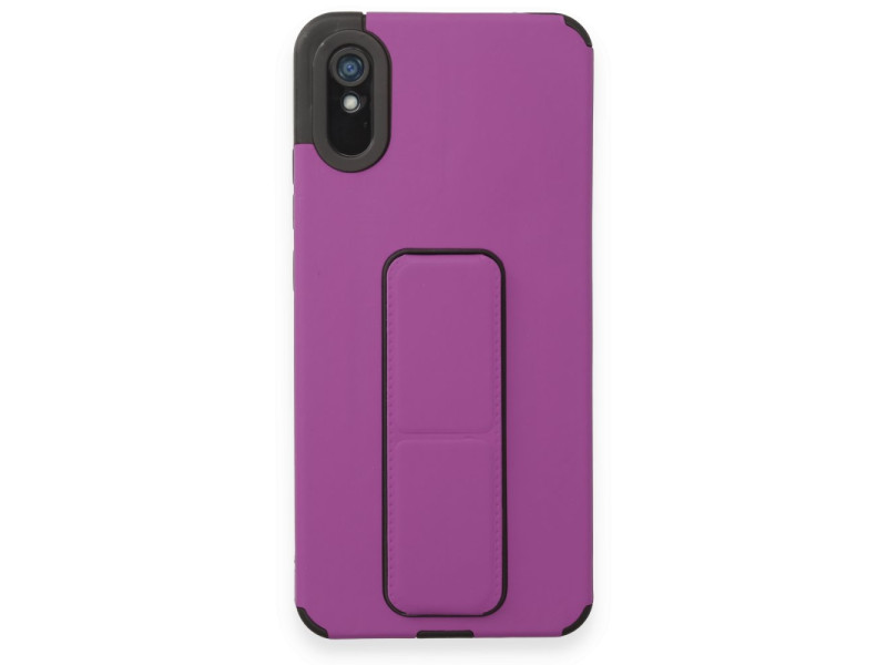Newface Xiaomi Redmi 9A Kılıf Mega Standlı Silikon - Mor