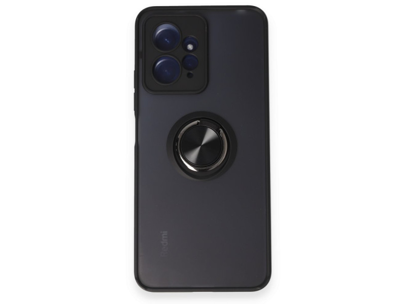 Newface Xiaomi Redmi Note 12 4G Kılıf Montreal Yüzüklü Silikon Kapak - Siyah