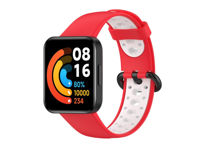 Newface Xiaomi Redmi Watch 2 Lite Spor Delikli Kordon - Kırmızı-Beyaz