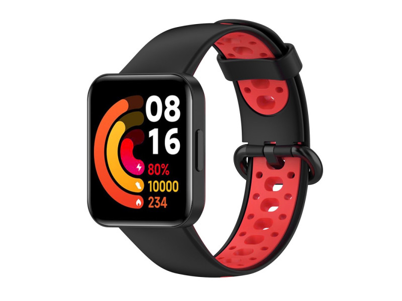 Newface Xiaomi Redmi Watch 2 Lite Spor Delikli Kordon - Siyah-Kırmızı