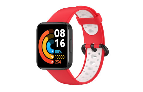 Newface Xiaomi Redmi Watch 2 Spor Delikli Kordon - Kırmızı-Beyaz
