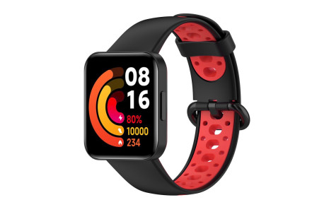 Newface Xiaomi Redmi Watch 2 Spor Delikli Kordon - Siyah-Kırmızı