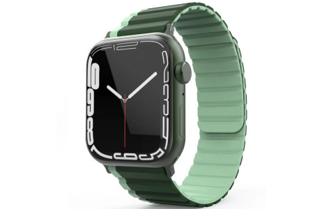 Movenchy Apple Watch 42mm MO-WB1 Çift Renk Mıknatıslı Silikon Kordon - Koyu Yeşil-Açık Yeşil