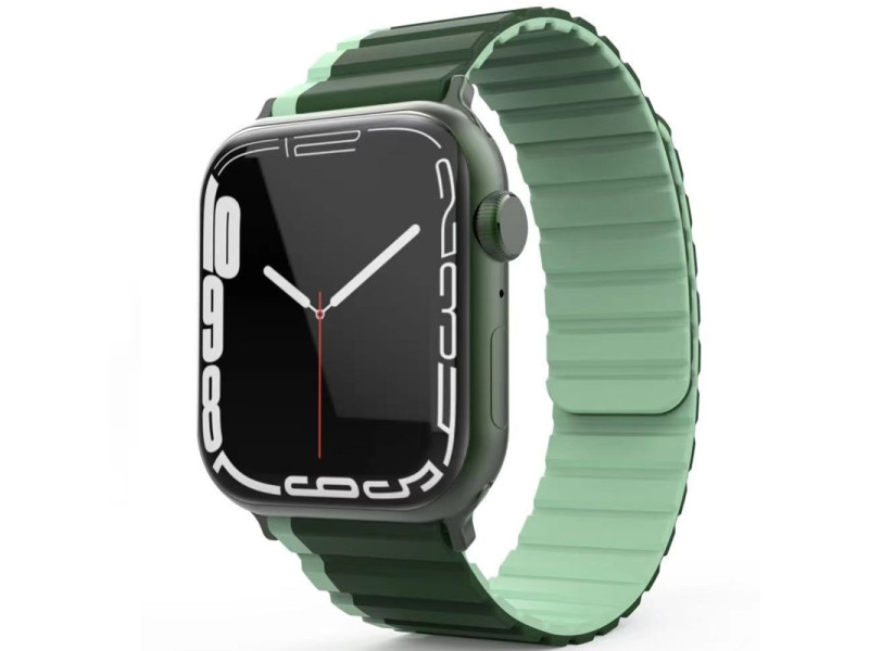 Movenchy Apple Watch 42mm MO-WB1 Çift Renk Mıknatıslı Silikon Kordon - Koyu Yeşil-Açık Yeşil
