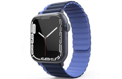 Movenchy Apple Watch 42mm MO-WB1 Çift Renk Mıknatıslı Silikon Kordon - Lacivert-Mavi