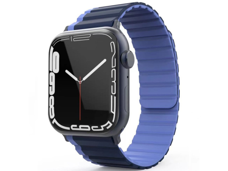 Movenchy Apple Watch 42mm MO-WB1 Çift Renk Mıknatıslı Silikon Kordon - Lacivert-Mavi