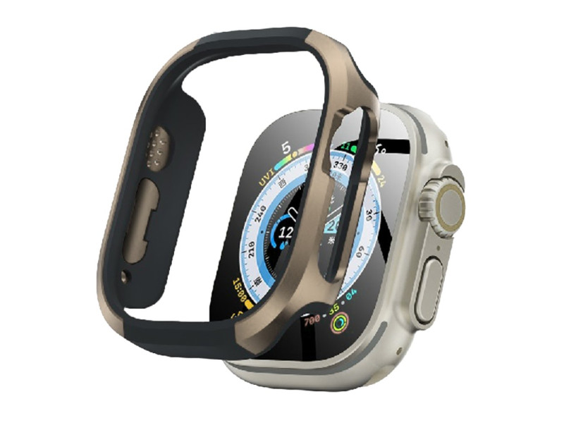 Movenchy Apple Watch Ultra 49mm MO-WT3 Alüminyum Camlı Kasa Ekran Koruyucu - Gold