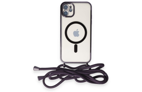 Newface iPhone 11 Kılıf Divo Lazer Askılı Magsafe Kapak - Derin Mor