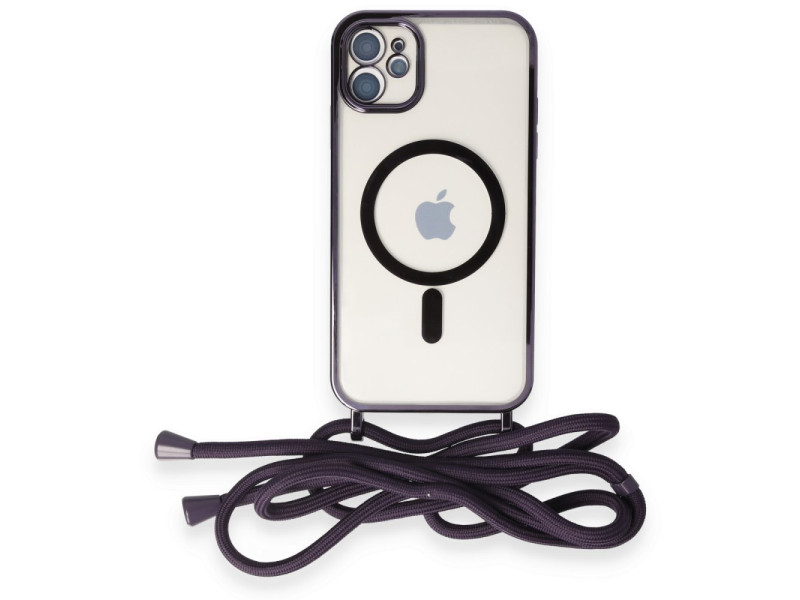 Newface iPhone 11 Kılıf Divo Lazer Askılı Magsafe Kapak - Derin Mor