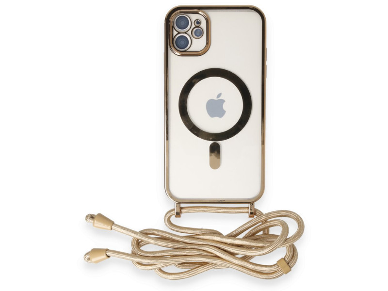 Newface iPhone 11 Kılıf Divo Lazer Askılı Magsafe Kapak - Gold
