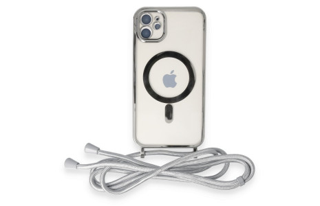 Newface iPhone 11 Kılıf Divo Lazer Askılı Magsafe Kapak - Gümüş