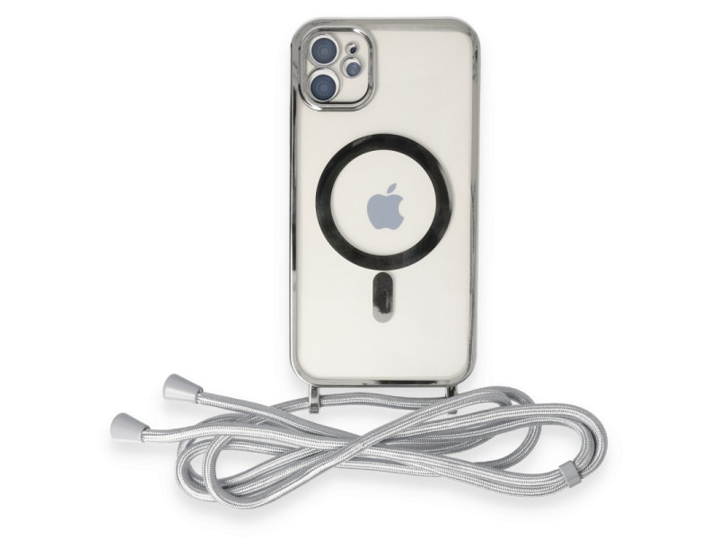 Newface iPhone 11 Kılıf Divo Lazer Askılı Magsafe Kapak - Gümüş