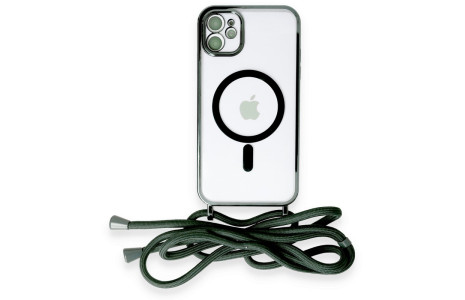 Newface iPhone 11 Kılıf Divo Lazer Askılı Magsafe Kapak - Koyu Yeşil