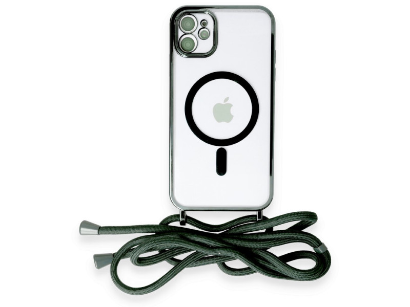 Newface iPhone 11 Kılıf Divo Lazer Askılı Magsafe Kapak - Koyu Yeşil