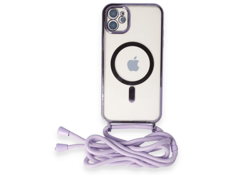 Newface iPhone 11 Kılıf Divo Lazer Askılı Magsafe Kapak - Lila