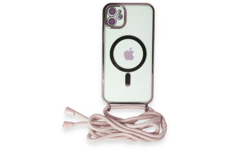 Newface iPhone 11 Kılıf Divo Lazer Askılı Magsafe Kapak - Pembe
