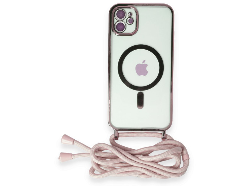 Newface iPhone 11 Kılıf Divo Lazer Askılı Magsafe Kapak - Pembe