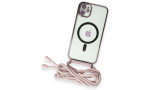 Newface iPhone 11 Kılıf Divo Lazer Askılı Magsafe Kapak - Pembe
