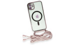 Newface iPhone 11 Kılıf Divo Lazer Askılı Magsafe Kapak - Pembe