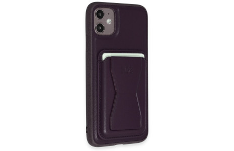 HDD iPhone 11 Kılıf HD Deri Luxury Magnet Kartvizitli Kapak - Derin Mor