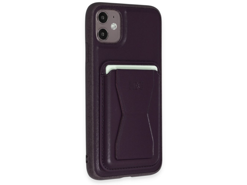 HDD iPhone 11 Kılıf HD Deri Luxury Magnet Kartvizitli Kapak - Derin Mor