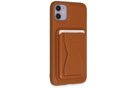 HDD iPhone 11 Kılıf HD Deri Luxury Magnet Kartvizitli Kapak - Kahverengi