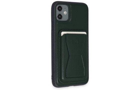 HDD iPhone 11 Kılıf HD Deri Luxury Magnet Kartvizitli Kapak - Koyu Yeşil