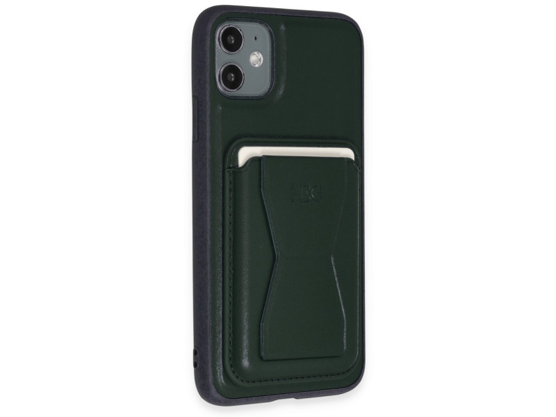 HDD iPhone 11 Kılıf HD Deri Luxury Magnet Kartvizitli Kapak - Koyu Yeşil