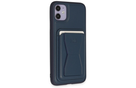 HDD iPhone 11 Kılıf HD Deri Luxury Magnet Kartvizitli Kapak - Lacivert
