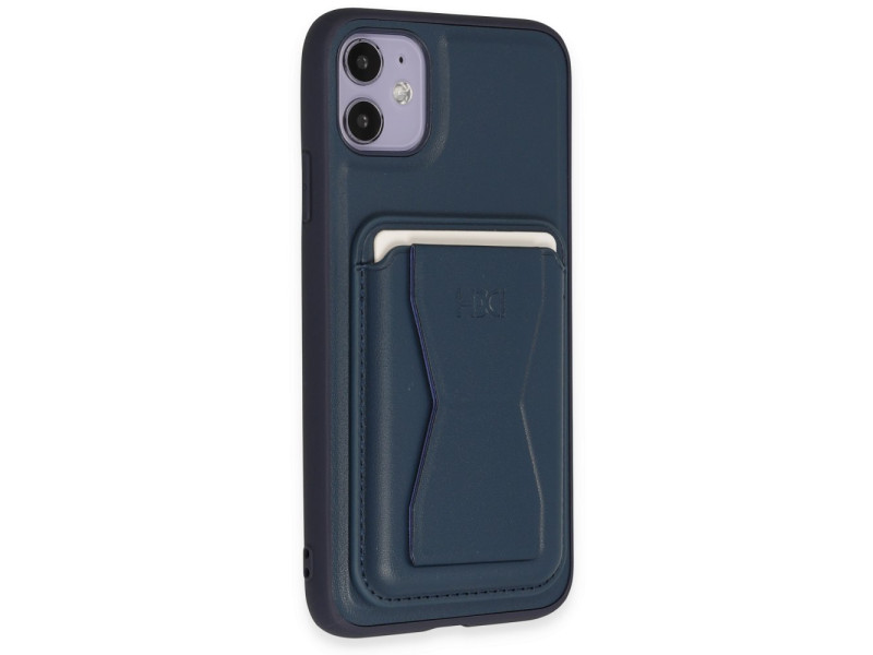 HDD iPhone 11 Kılıf HD Deri Luxury Magnet Kartvizitli Kapak - Lacivert