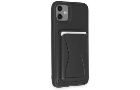 HDD iPhone 11 Kılıf HD Deri Luxury Magnet Kartvizitli Kapak - Siyah