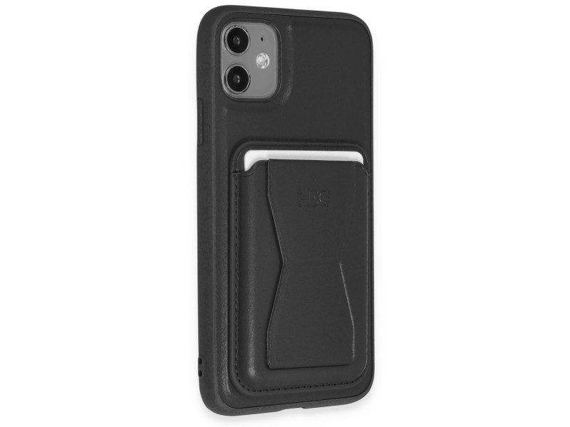 HDD iPhone 11 Kılıf HD Deri Luxury Magnet Kartvizitli Kapak - Siyah