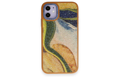 Newface iPhone 11 Kılıf Moda Simli Kapak - Kahverengi