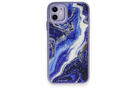 Newface iPhone 11 Kılıf Moda Simli Kapak - Mavi