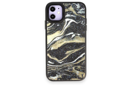 Newface iPhone 11 Kılıf Moda Simli Kapak - Siyah