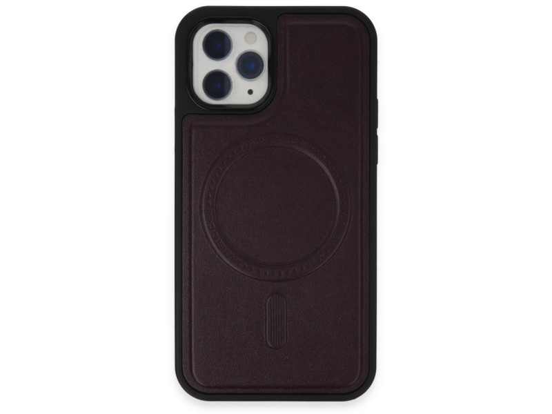 Newface iPhone 11 Pro Kılıf Ozzi Magsafe Deri Kapak - Derin Mor