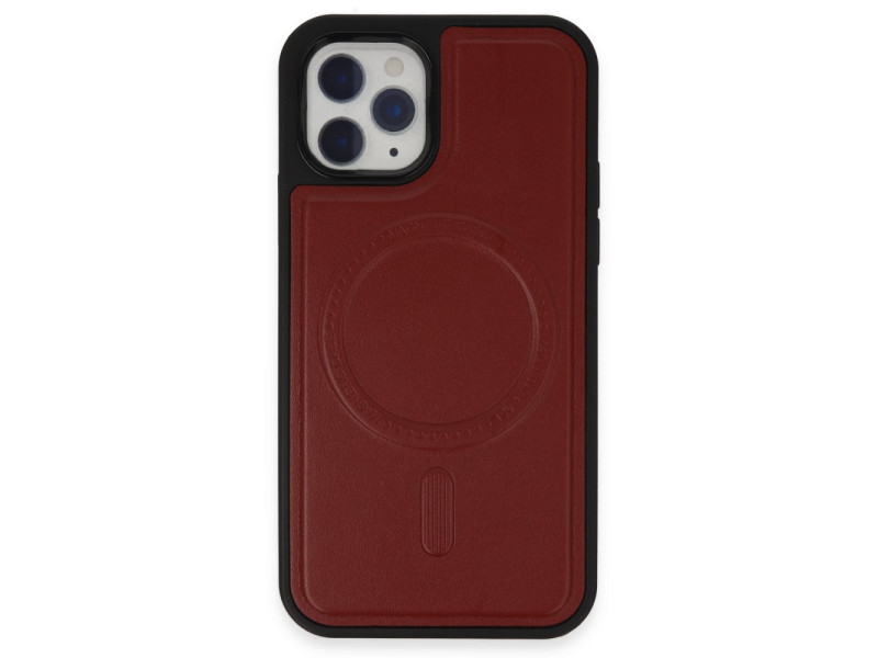 Newface iPhone 11 Pro Max Kılıf Ozzi Magsafe Deri Kapak - Kırmızı