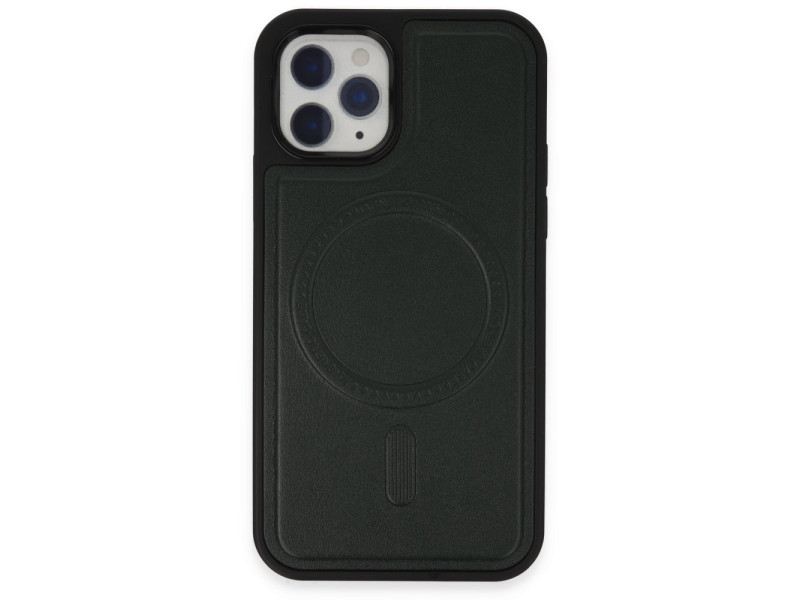 Newface iPhone 11 Pro Max Kılıf Ozzi Magsafe Deri Kapak - Koyu Yeşil