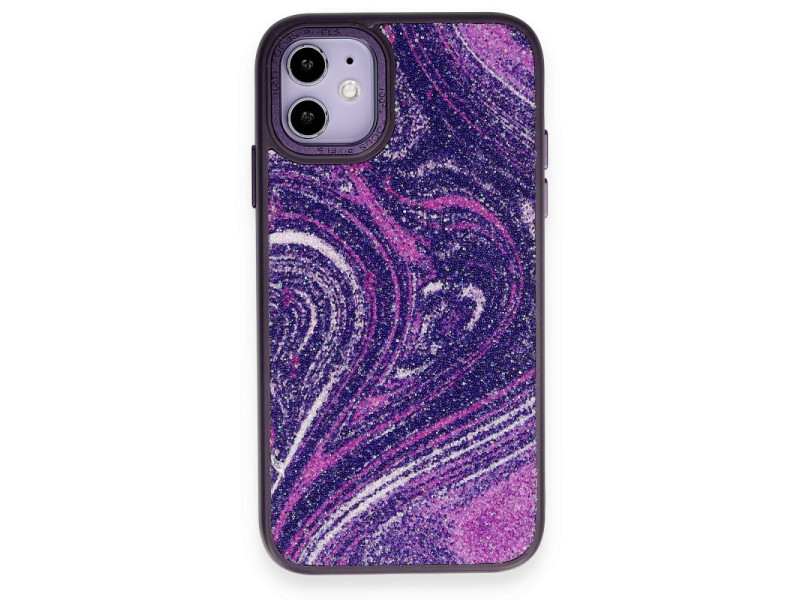 Newface iPhone 12 Kılıf Moda Simli Kapak - Derin Mor